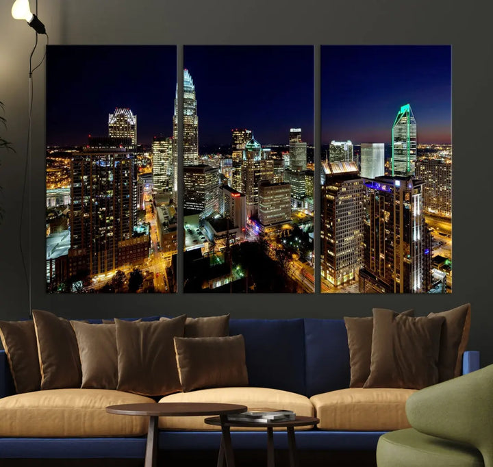 Extra Large Atlanta City Lights Night Skyline Cityscape Wall Art Canvas Print