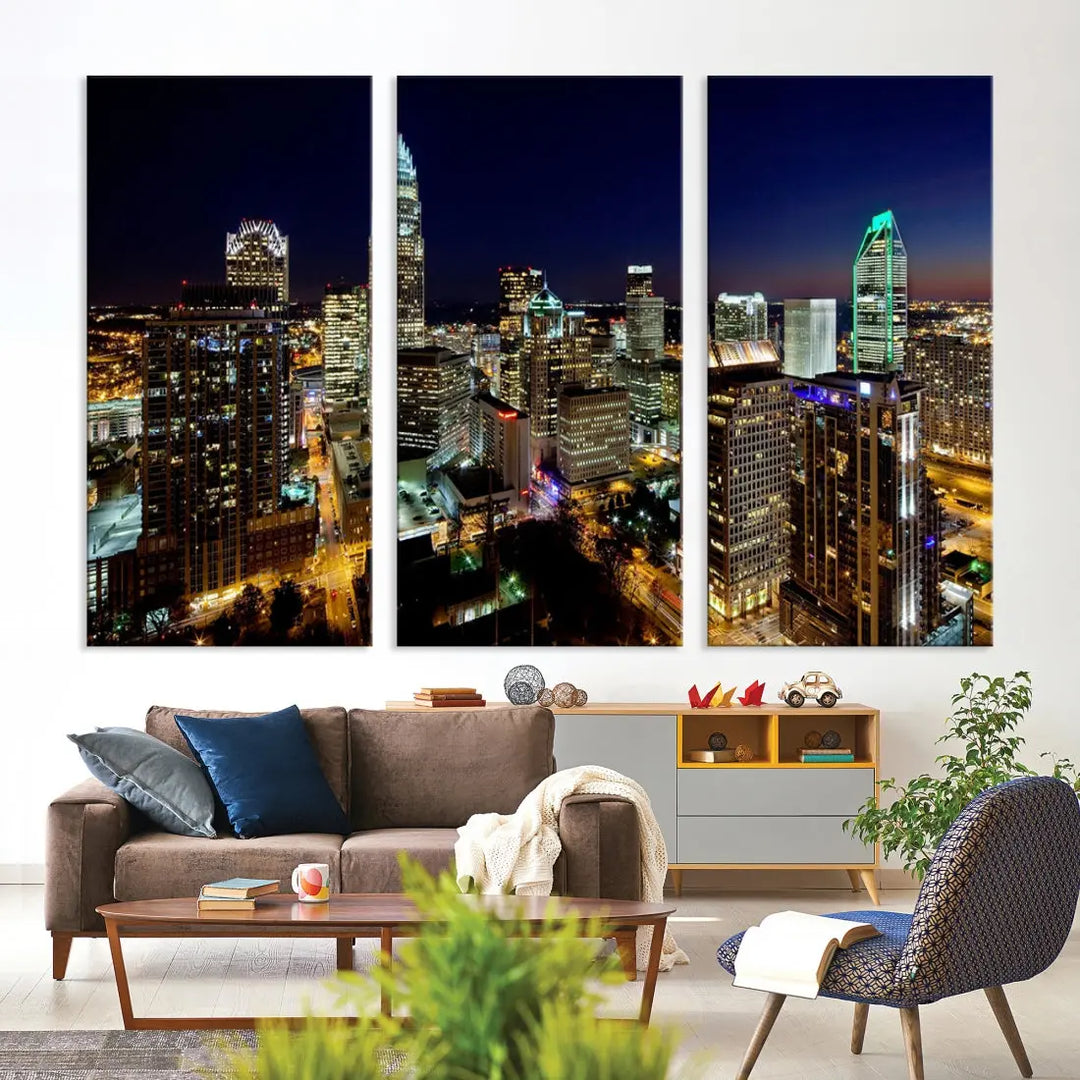 Extra Large Atlanta City Lights Night Skyline Cityscape Wall Art Canvas Print