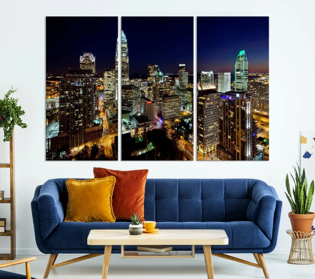 Extra Large Atlanta City Lights Night Skyline Cityscape Wall Art Canvas Print