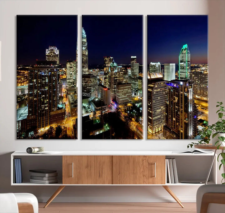 Extra Large Atlanta City Lights Night Skyline Cityscape Wall Art Canvas Print