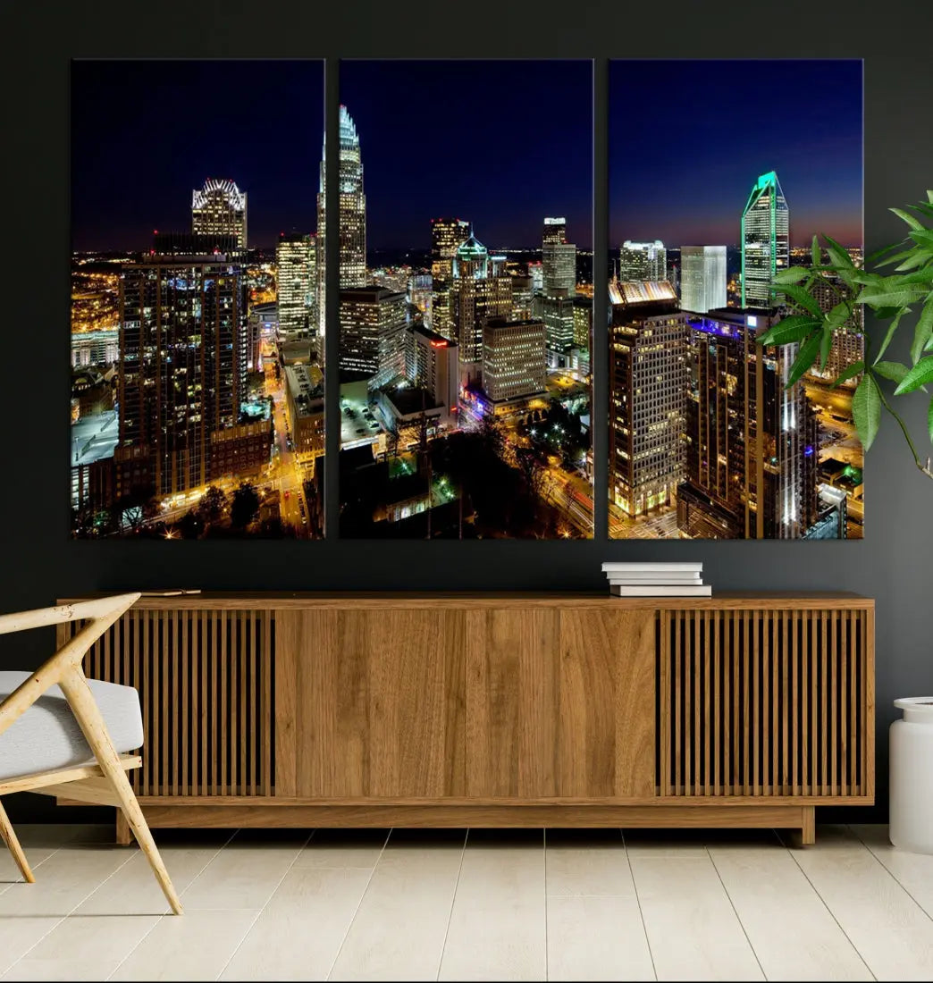 Extra Large Atlanta City Lights Night Skyline Cityscape Wall Art Canvas Print