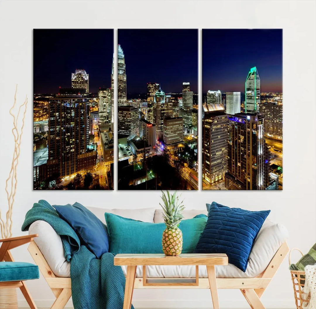 Extra Large Atlanta City Lights Night Skyline Cityscape Wall Art Canvas Print