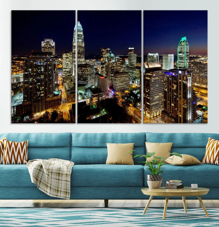 Extra Large Atlanta City Lights Night Skyline Cityscape Wall Art Canvas Print