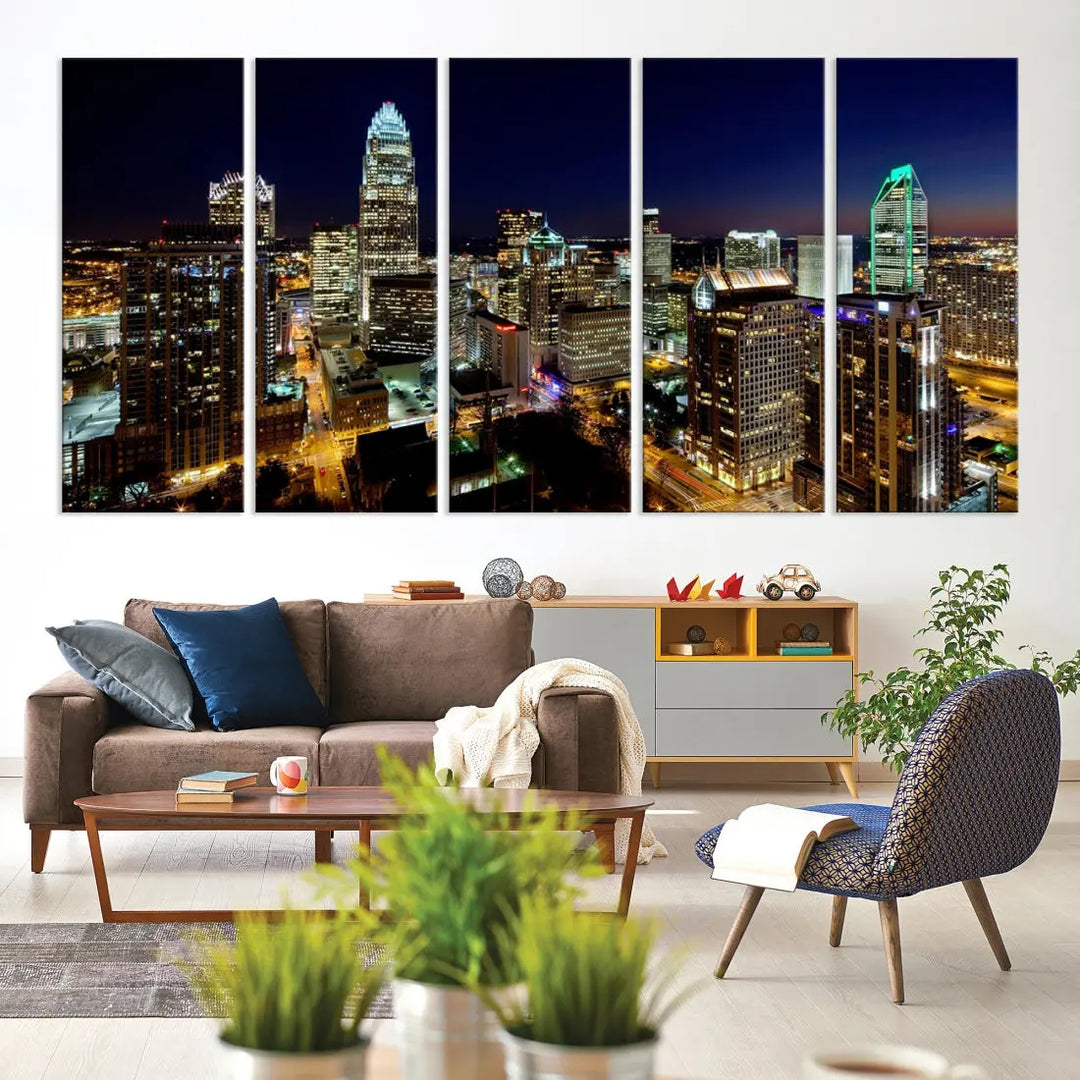 Extra Large Atlanta City Lights Night Skyline Cityscape Wall Art Canvas Print