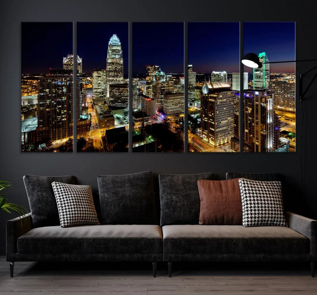 Extra Large Atlanta City Lights Night Skyline Cityscape Wall Art Canvas Print