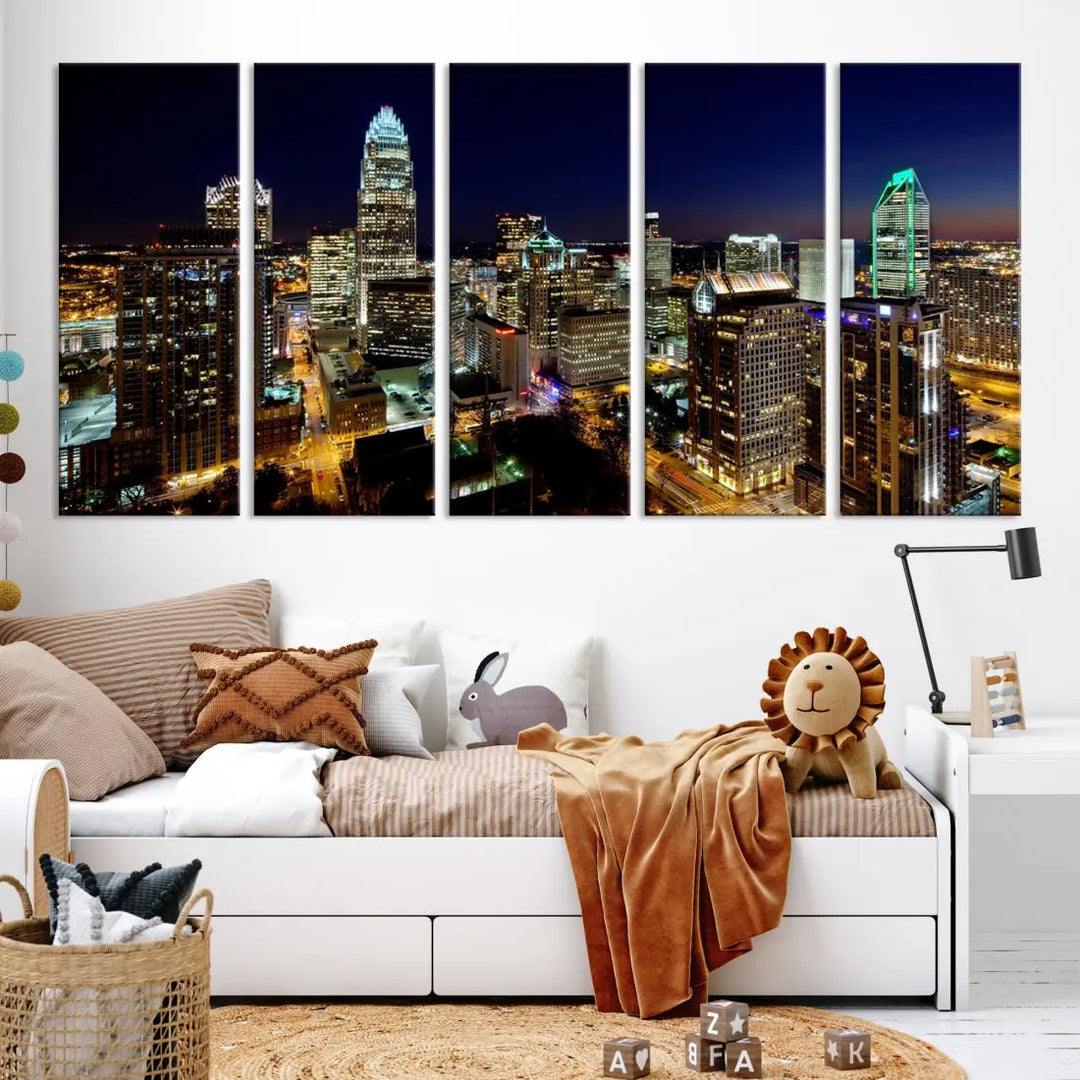 Extra Large Atlanta City Lights Night Skyline Cityscape Wall Art Canvas Print