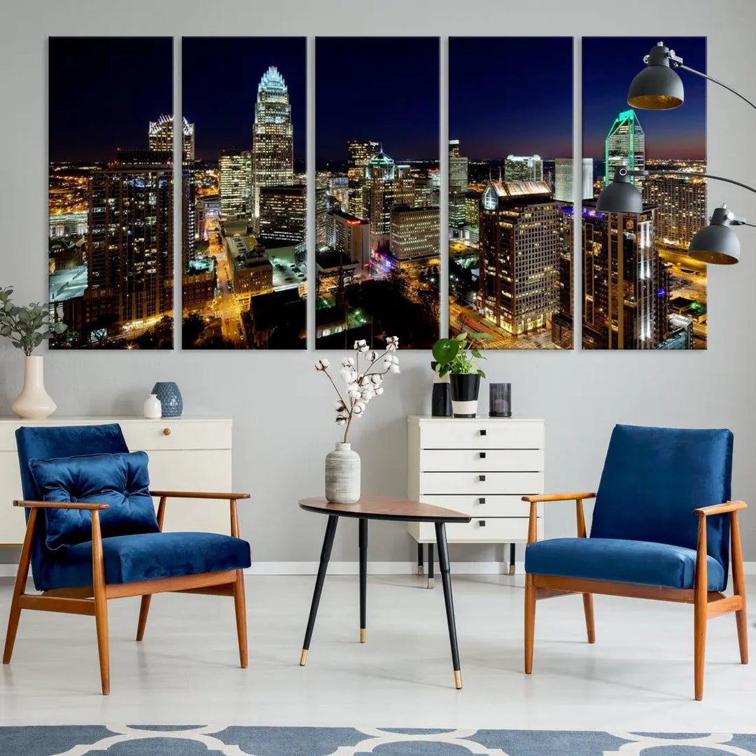 Extra Large Atlanta City Lights Night Skyline Cityscape Wall Art Canvas Print