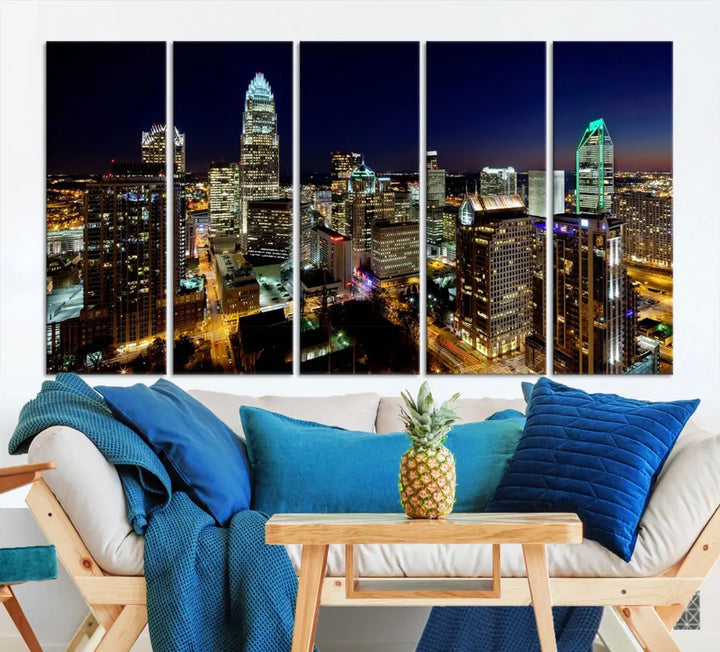 Extra Large Atlanta City Lights Night Skyline Cityscape Wall Art Canvas Print