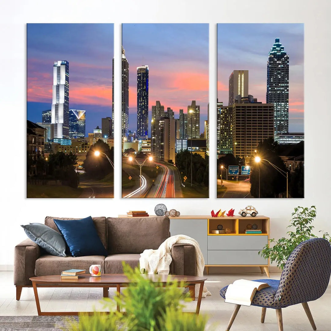 Extra Large Atlanta Cityscape Sunset Skyline Canvas Print for Wall Decor