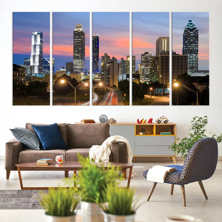 Extra Large Atlanta Cityscape Sunset Skyline Canvas Print for Wall Decor