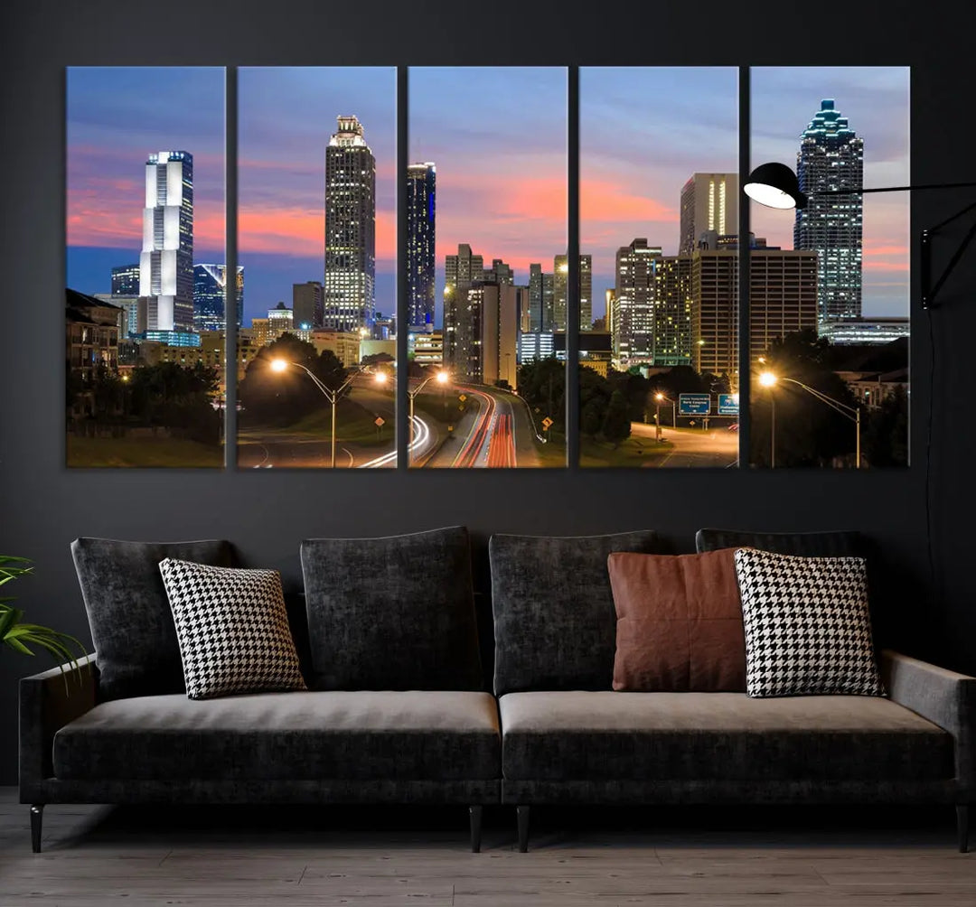 Extra Large Atlanta Cityscape Sunset Skyline Canvas Print for Wall Decor