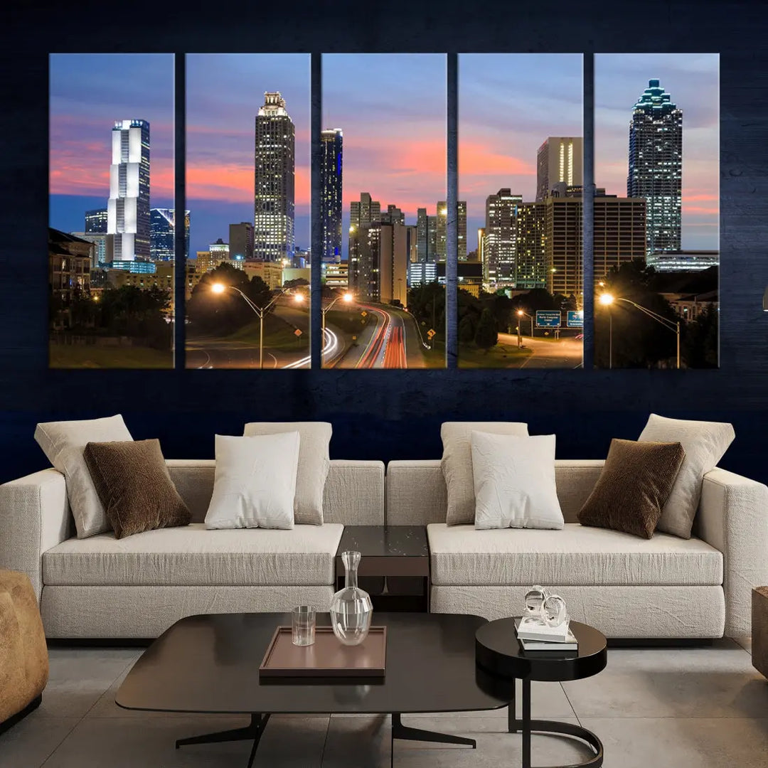 Extra Large Atlanta Cityscape Sunset Skyline Canvas Print for Wall Decor