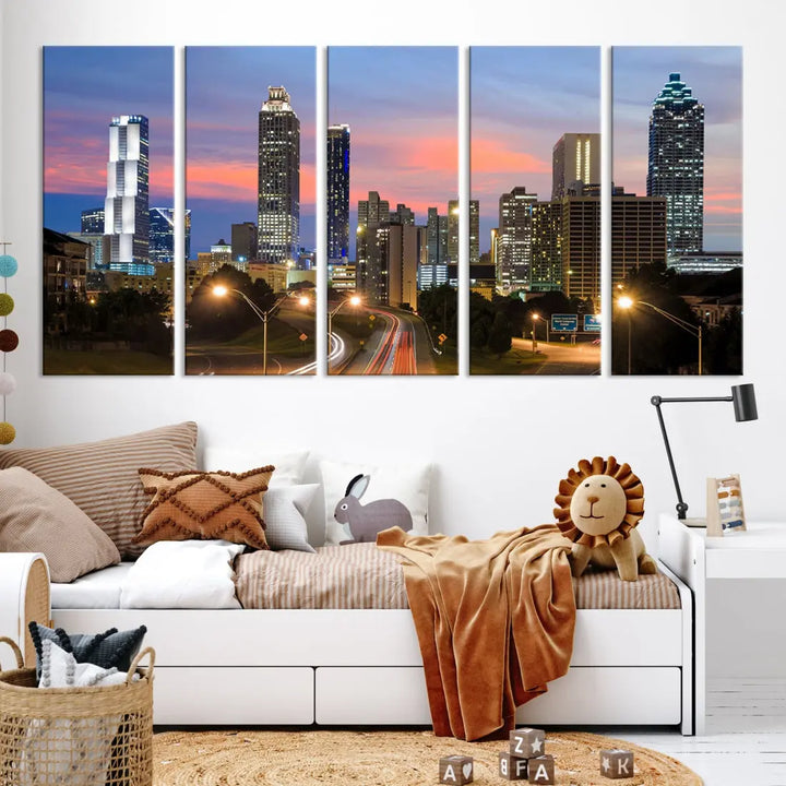 Extra Large Atlanta Cityscape Sunset Skyline Canvas Print for Wall Decor