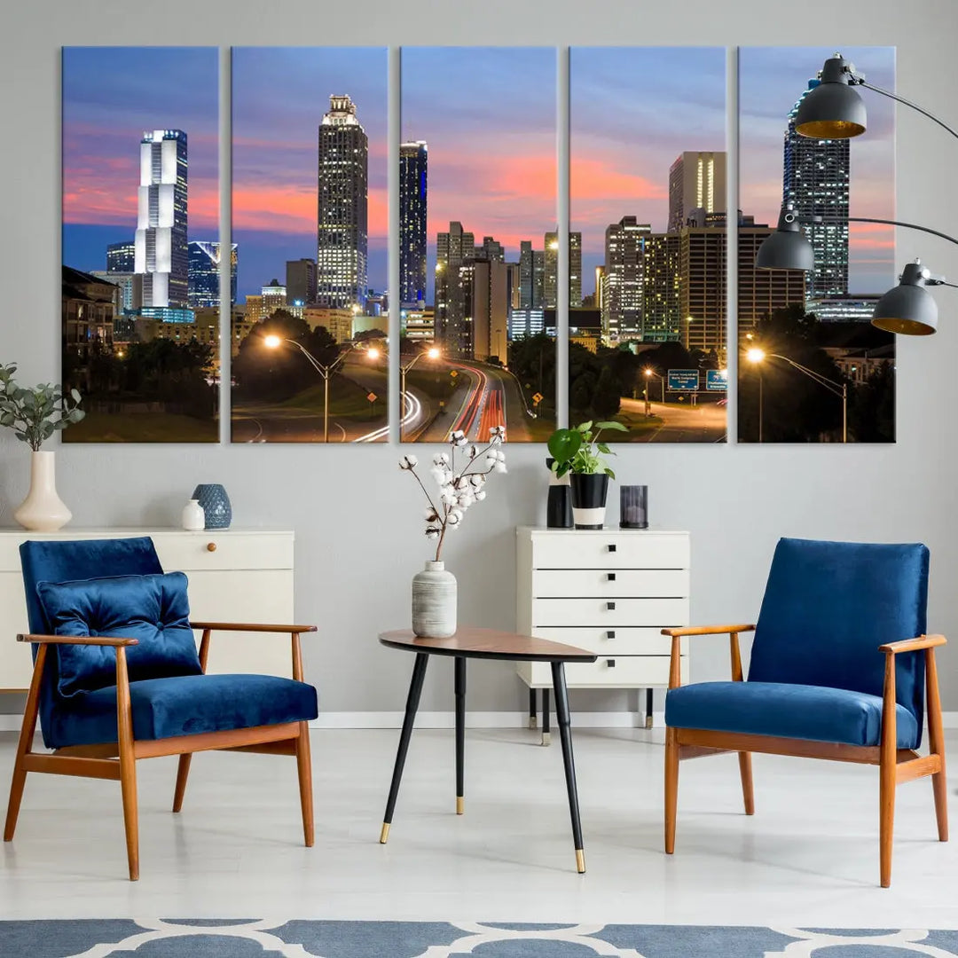 Extra Large Atlanta Cityscape Sunset Skyline Canvas Print for Wall Decor