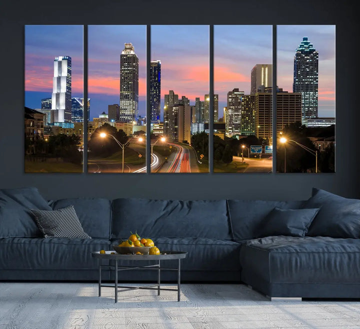 Extra Large Atlanta Cityscape Sunset Skyline Canvas Print for Wall Decor