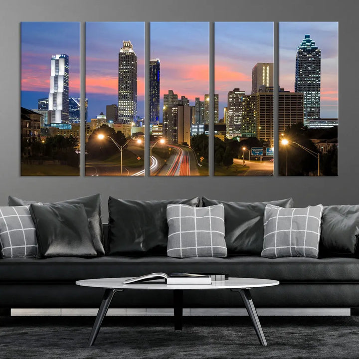 Extra Large Atlanta Cityscape Sunset Skyline Canvas Print for Wall Decor