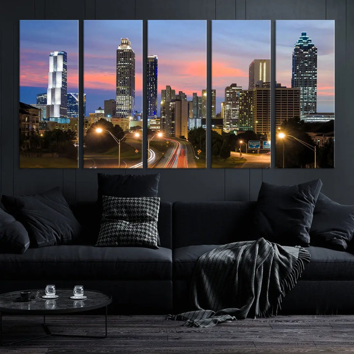 Extra Large Atlanta Cityscape Sunset Skyline Canvas Print for Wall Decor