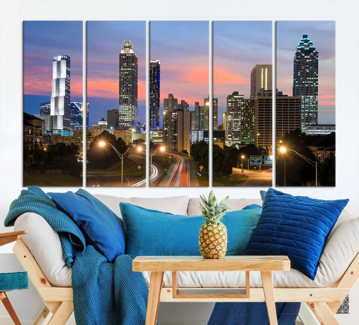 Extra Large Atlanta Cityscape Sunset Skyline Canvas Print for Wall Decor