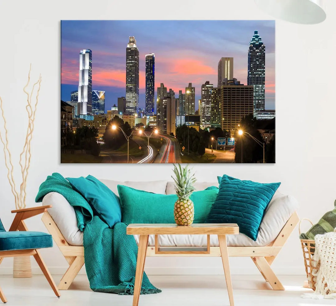 Extra Large Atlanta Cityscape Sunset Skyline Canvas Print for Wall Decor