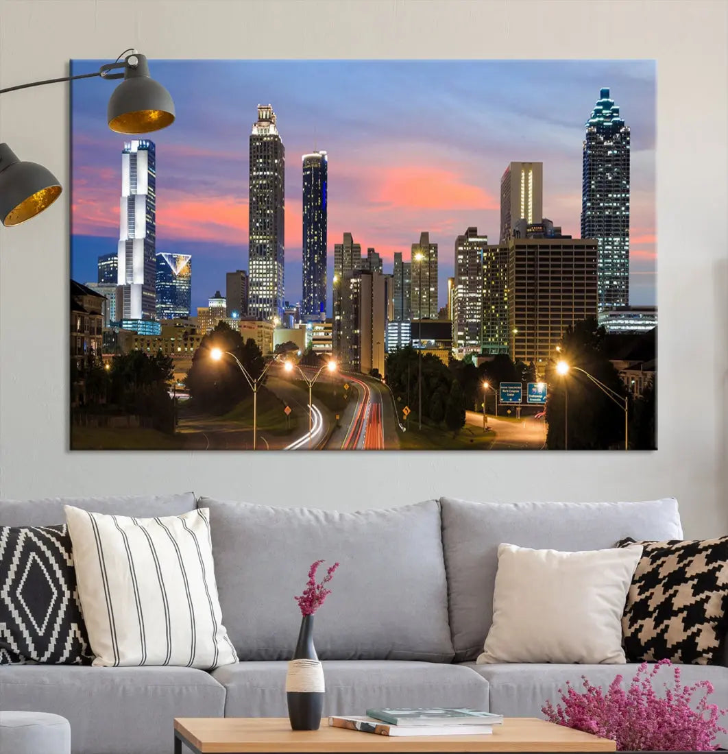 Extra Large Atlanta Cityscape Sunset Skyline Canvas Print for Wall Decor