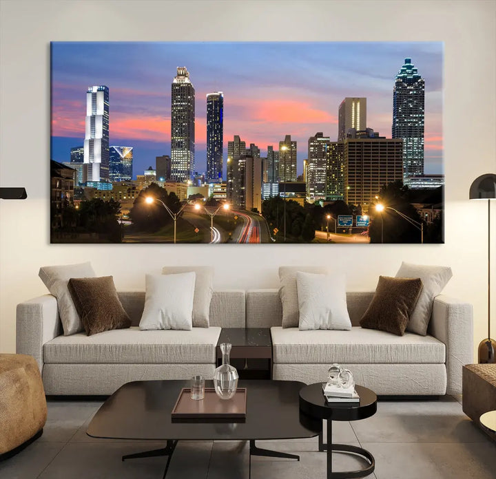 Extra Large Atlanta Cityscape Sunset Skyline Canvas Print for Wall Decor