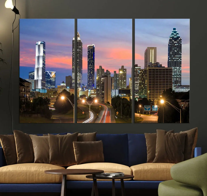 Extra Large Atlanta Cityscape Sunset Skyline Canvas Print for Wall Decor