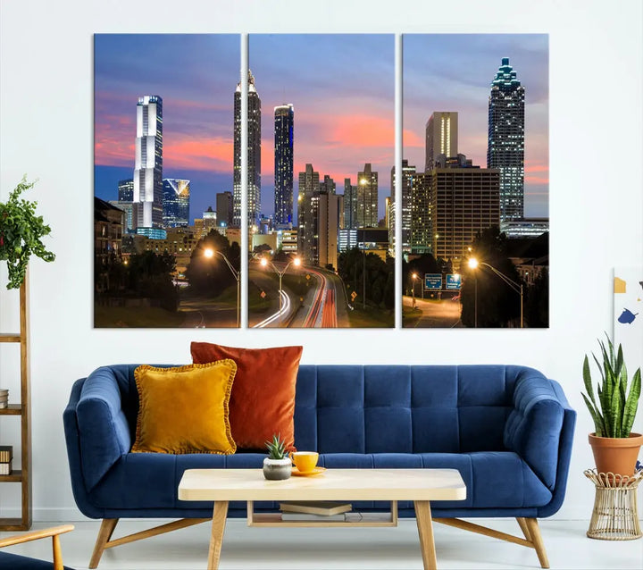 Extra Large Atlanta Cityscape Sunset Skyline Canvas Print for Wall Decor