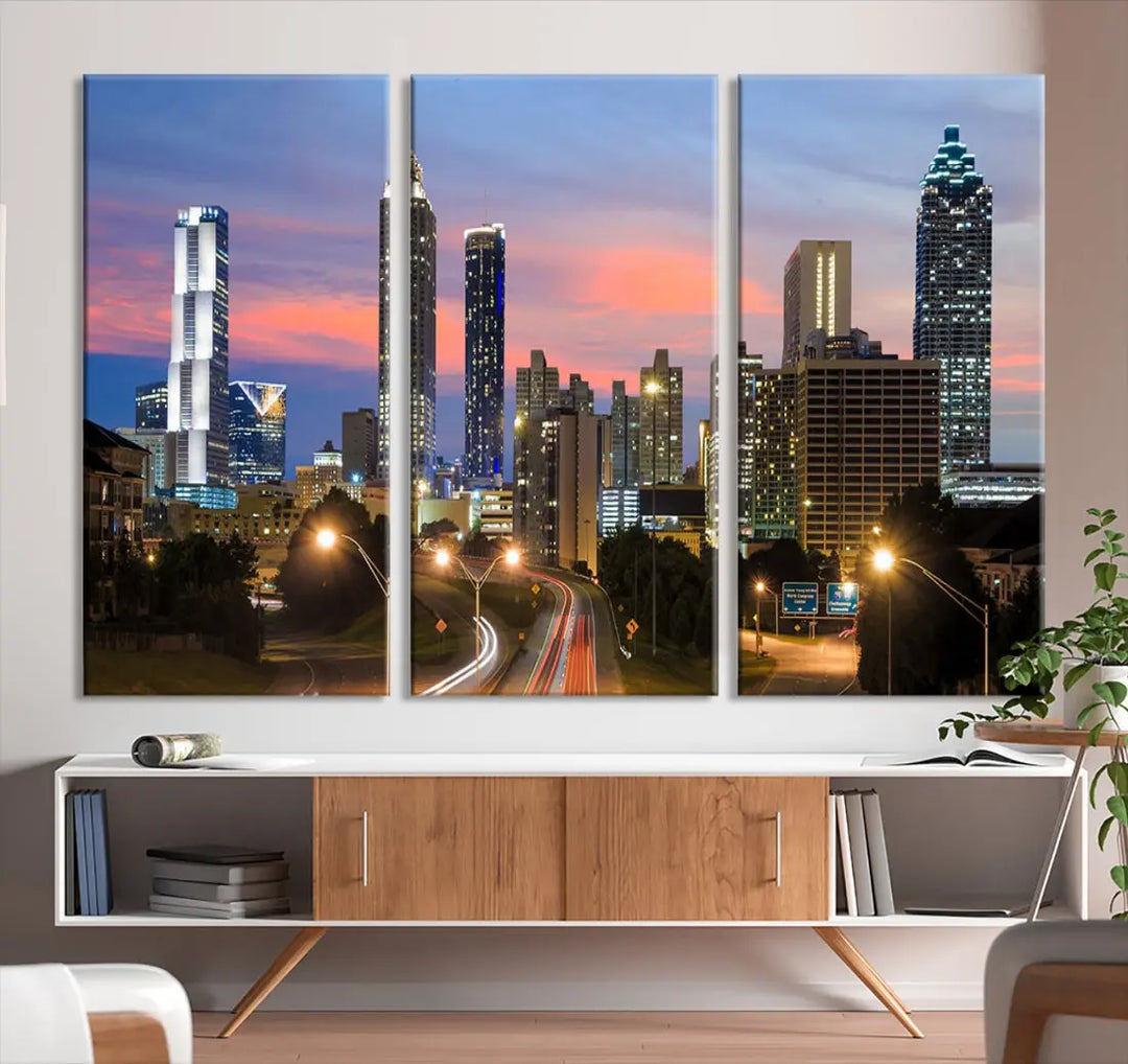 Extra Large Atlanta Cityscape Sunset Skyline Canvas Print for Wall Decor