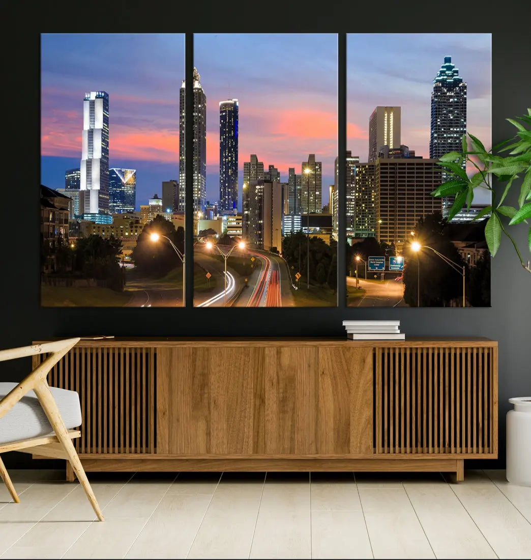 Extra Large Atlanta Cityscape Sunset Skyline Canvas Print for Wall Decor