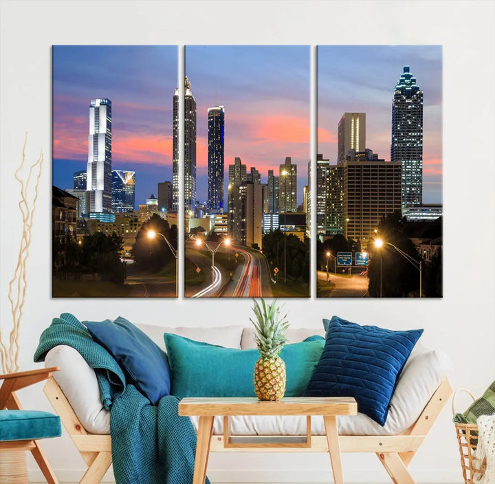 Extra Large Atlanta Cityscape Sunset Skyline Canvas Print for Wall Decor