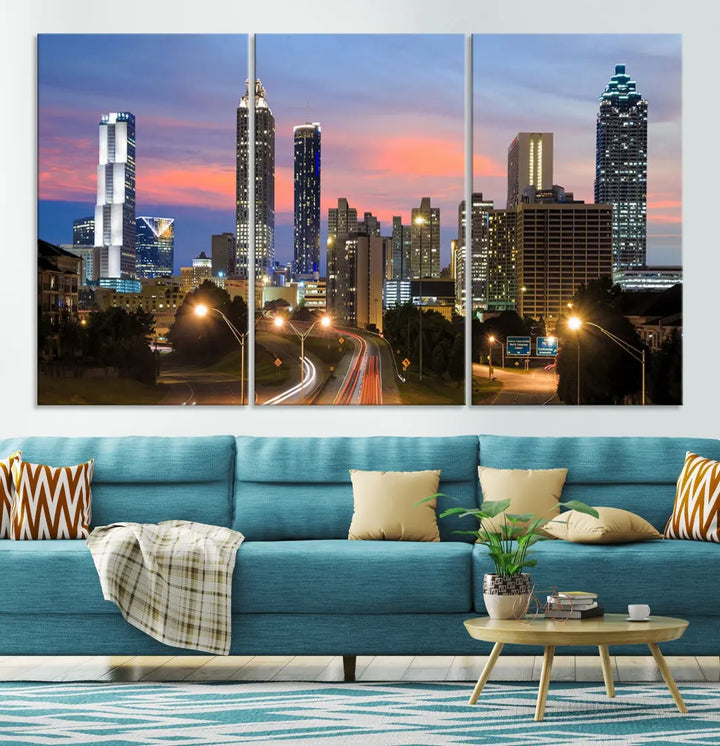 Extra Large Atlanta Cityscape Sunset Skyline Canvas Print for Wall Decor