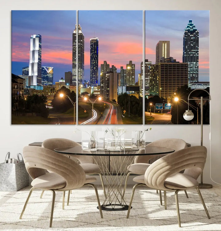 Extra Large Atlanta Cityscape Sunset Skyline Canvas Print for Wall Decor