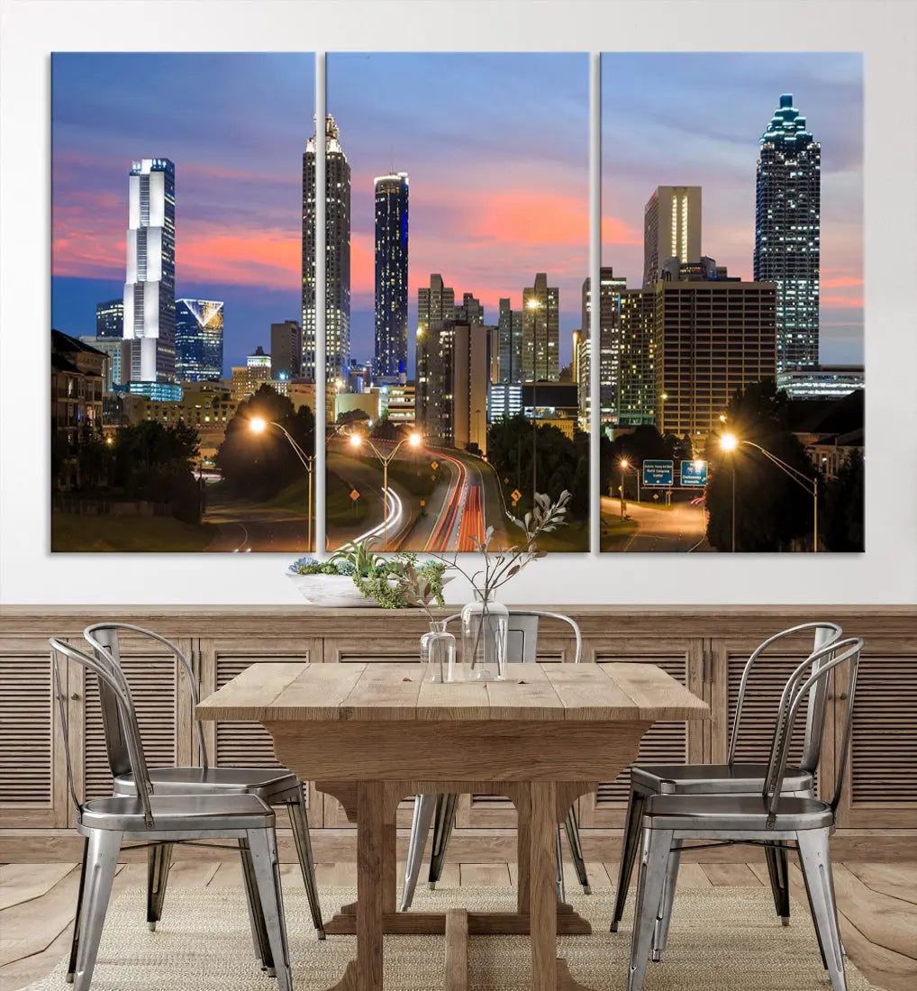 Extra Large Atlanta Cityscape Sunset Skyline Canvas Print for Wall Decor