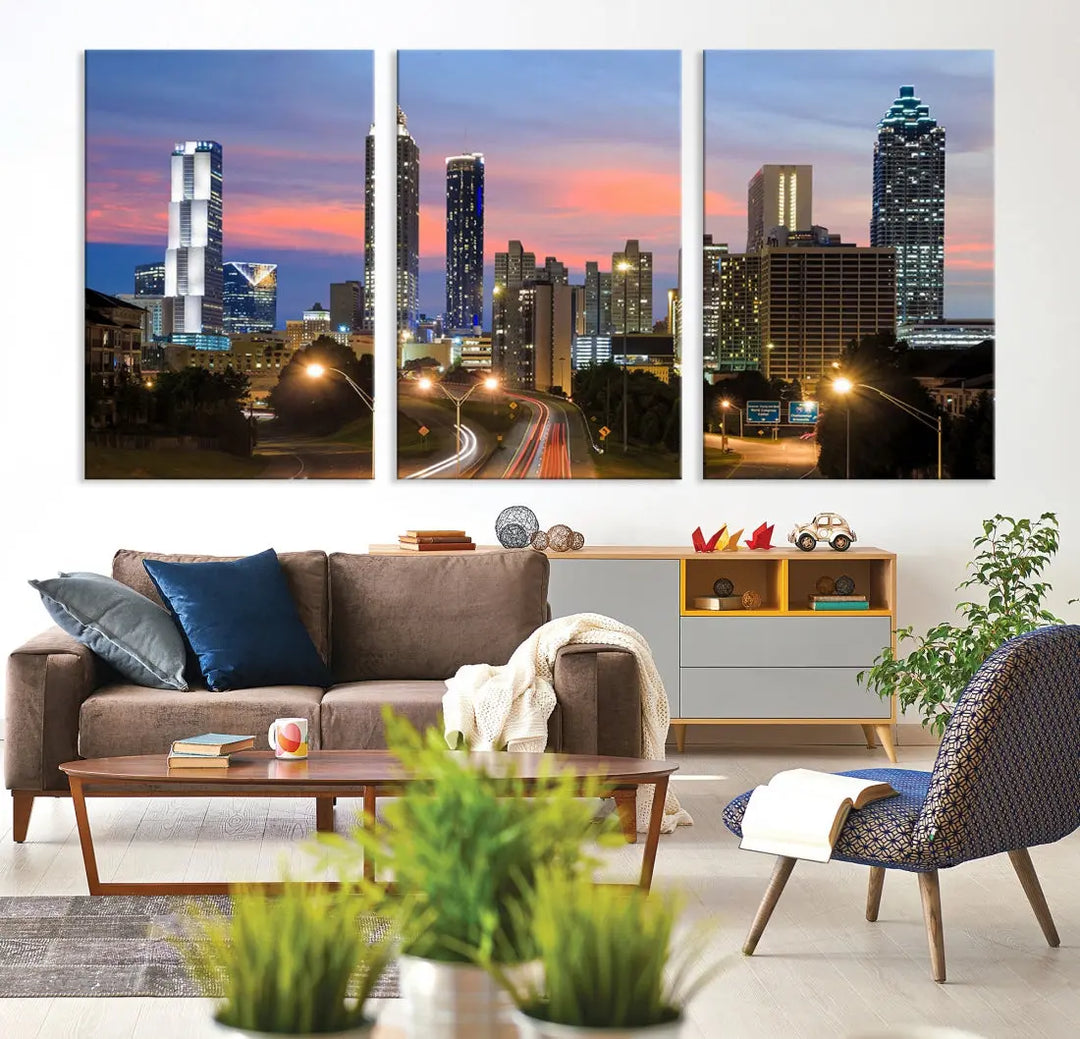 Extra Large Atlanta Cityscape Sunset Skyline Canvas Print for Wall Decor