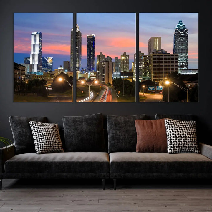 Extra Large Atlanta Cityscape Sunset Skyline Canvas Print for Wall Decor