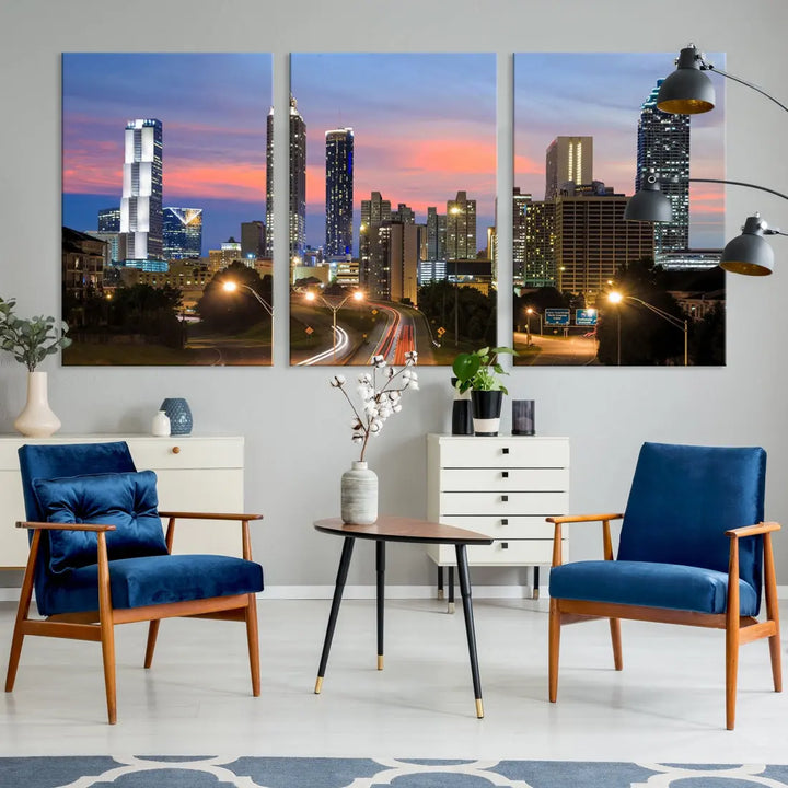 Extra Large Atlanta Cityscape Sunset Skyline Canvas Print for Wall Decor