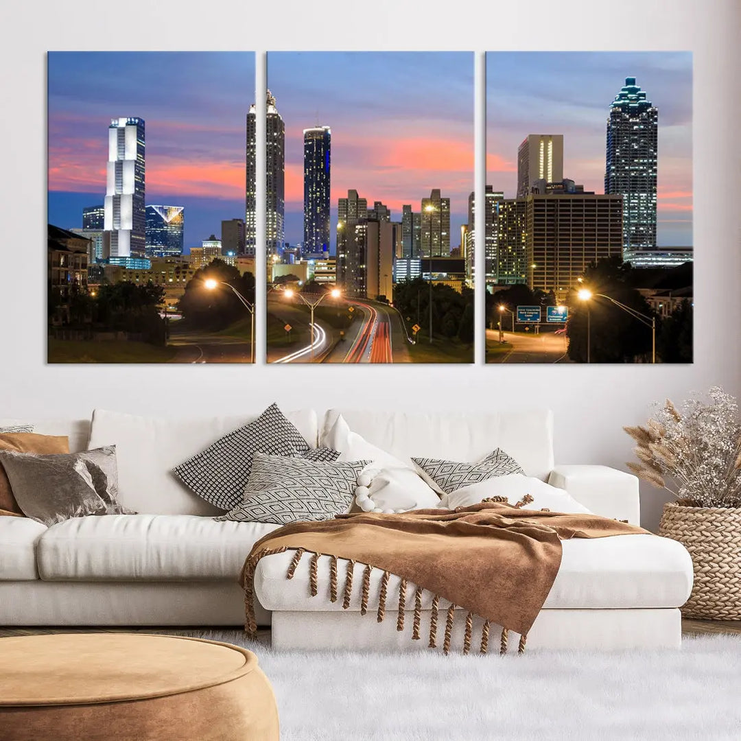 Extra Large Atlanta Cityscape Sunset Skyline Canvas Print for Wall Decor