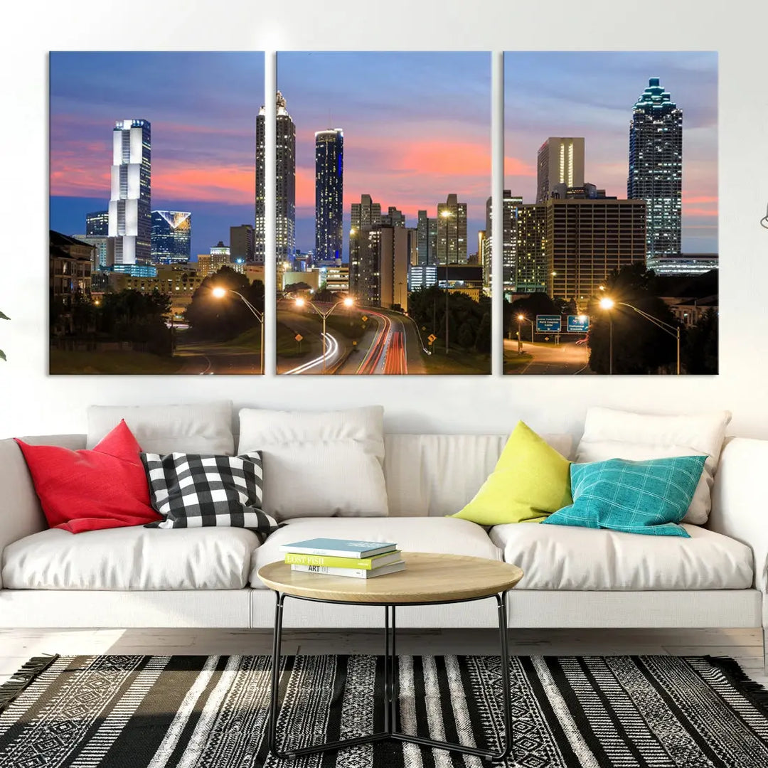 Extra Large Atlanta Cityscape Sunset Skyline Canvas Print for Wall Decor