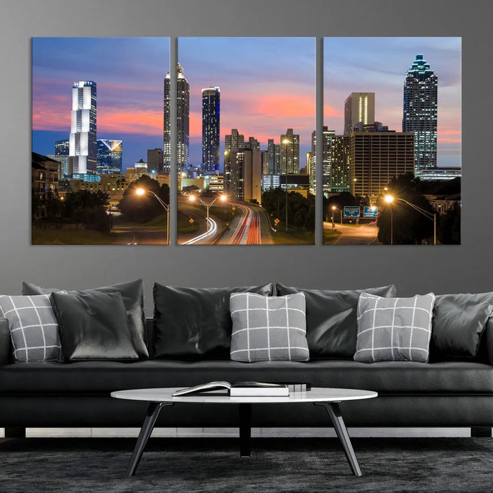 Extra Large Atlanta Cityscape Sunset Skyline Canvas Print for Wall Decor