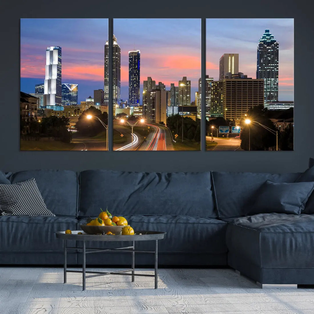 Extra Large Atlanta Cityscape Sunset Skyline Canvas Print for Wall Decor