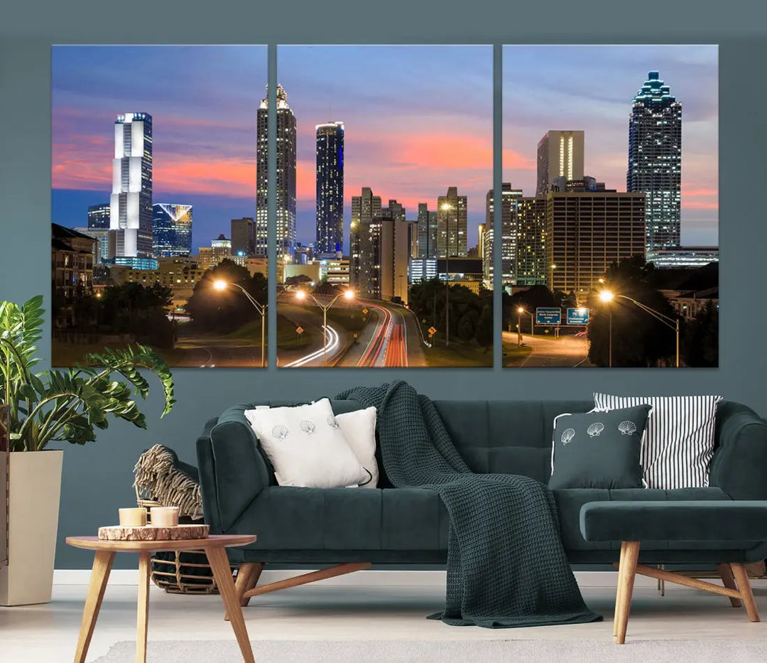 Extra Large Atlanta Cityscape Sunset Skyline Canvas Print for Wall Decor