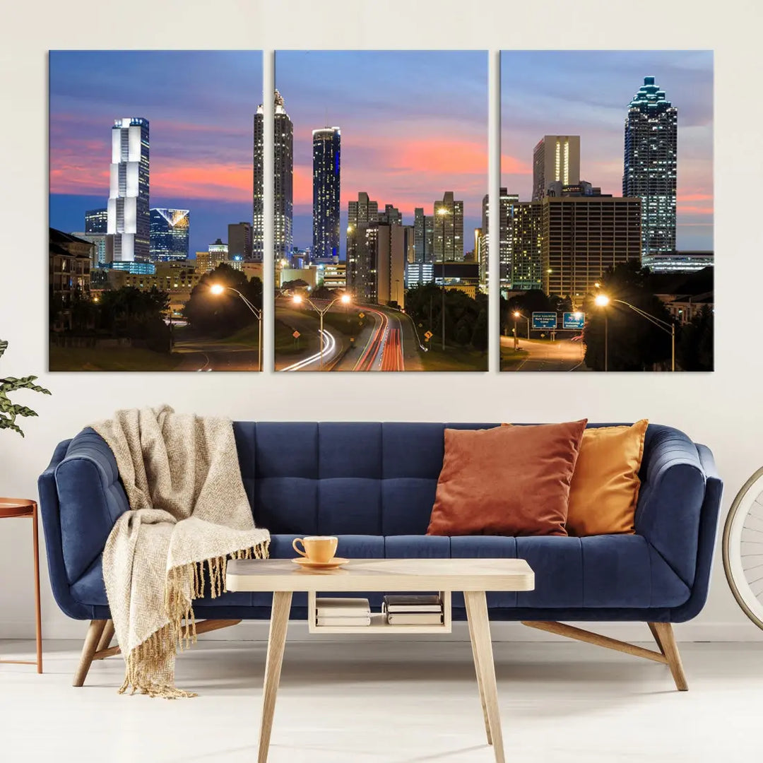 Extra Large Atlanta Cityscape Sunset Skyline Canvas Print for Wall Decor