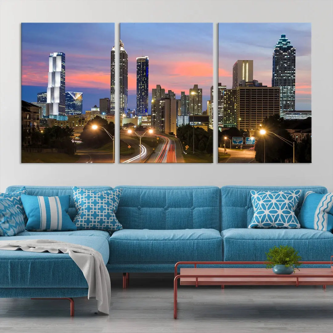 Extra Large Atlanta Cityscape Sunset Skyline Canvas Print for Wall Decor