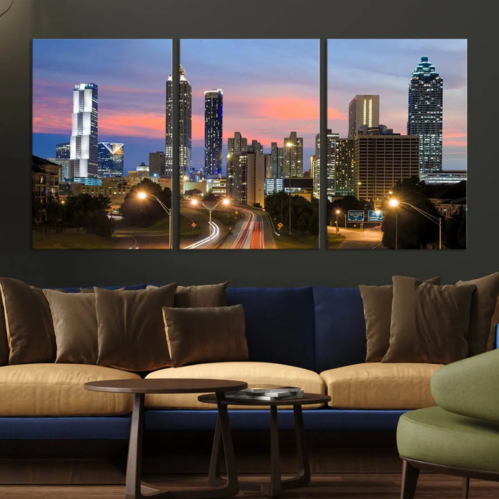 Extra Large Atlanta Cityscape Sunset Skyline Canvas Print for Wall Decor