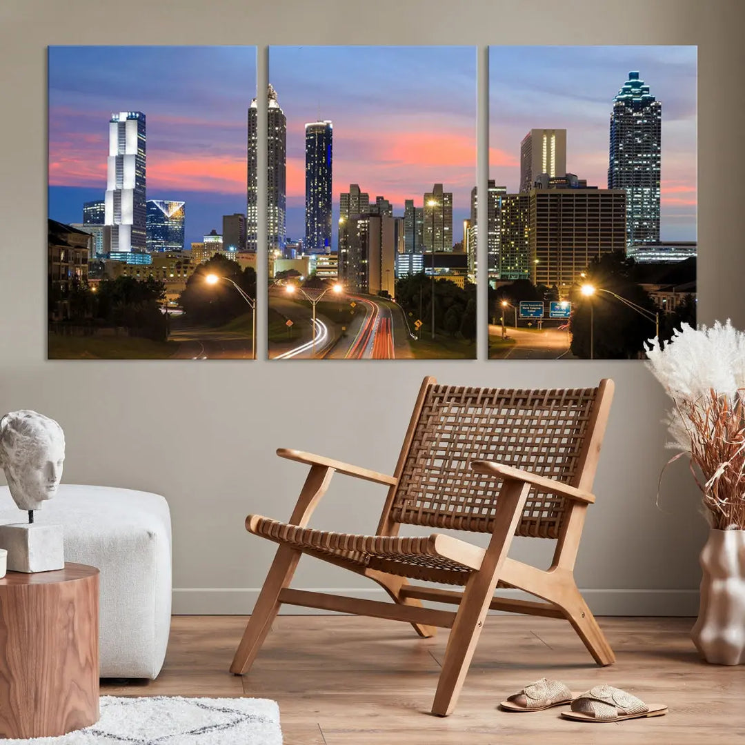 Extra Large Atlanta Cityscape Sunset Skyline Canvas Print for Wall Decor