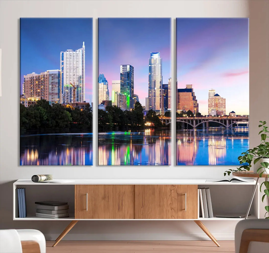 Extra Large Austin City Canvas Print Purple Dusk Skyline Wall Art