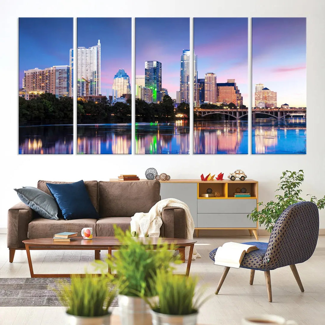 Extra Large Austin City Canvas Print Purple Dusk Skyline Wall Art