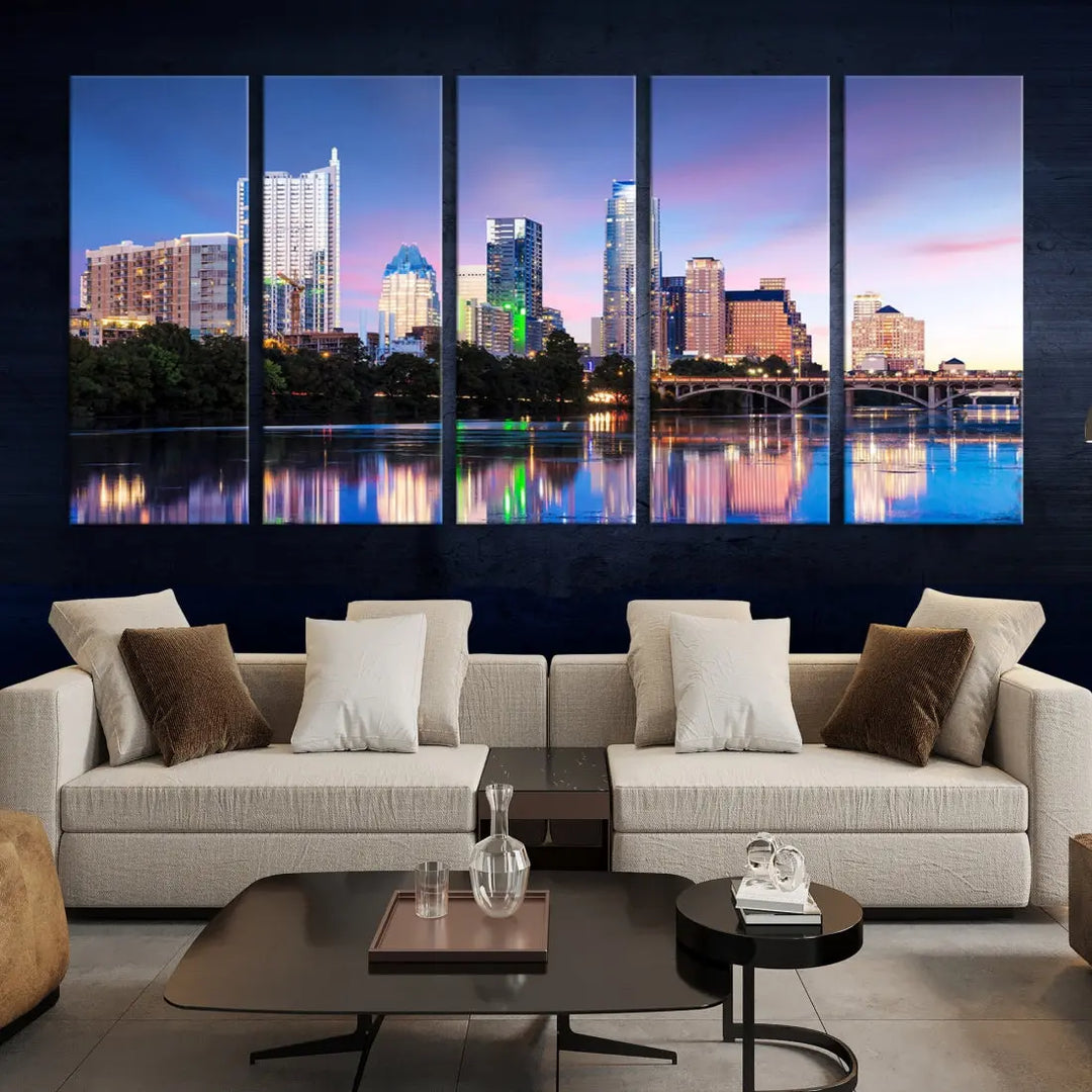 Extra Large Austin City Canvas Print Purple Dusk Skyline Wall Art