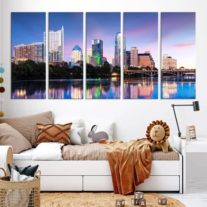 Extra Large Austin City Canvas Print Purple Dusk Skyline Wall Art