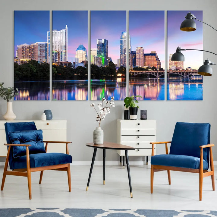 Extra Large Austin City Canvas Print Purple Dusk Skyline Wall Art